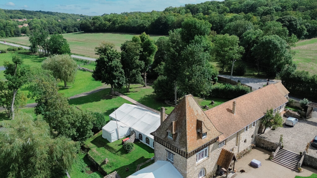 drone photography of manoir des foulons, france, wedding photographer tracey davies photography 
