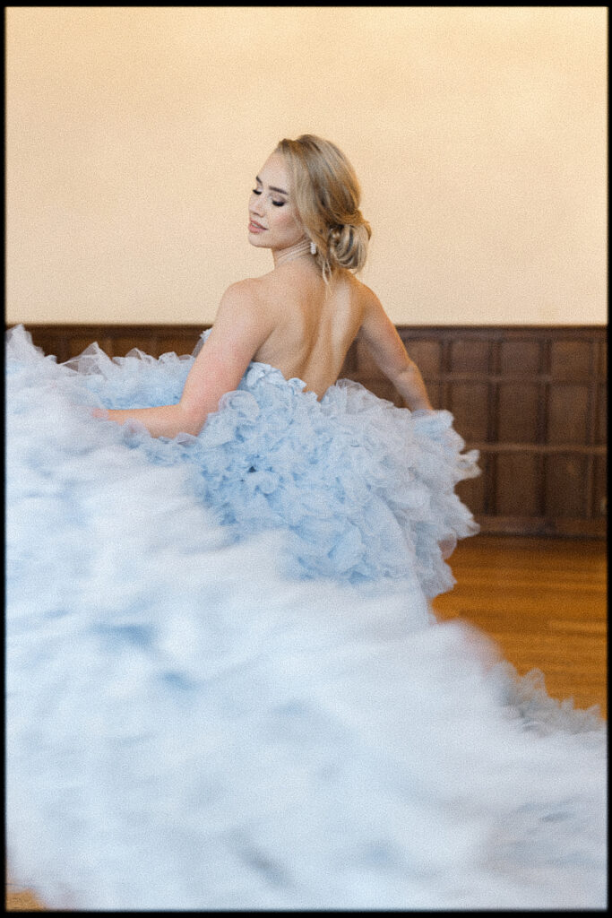 Bride dancing in Millia London Dress. Fine Art Wedding Inspiration. Layer Marney Tower. Tracey Davies Photography. Weddings Colchester, Essex